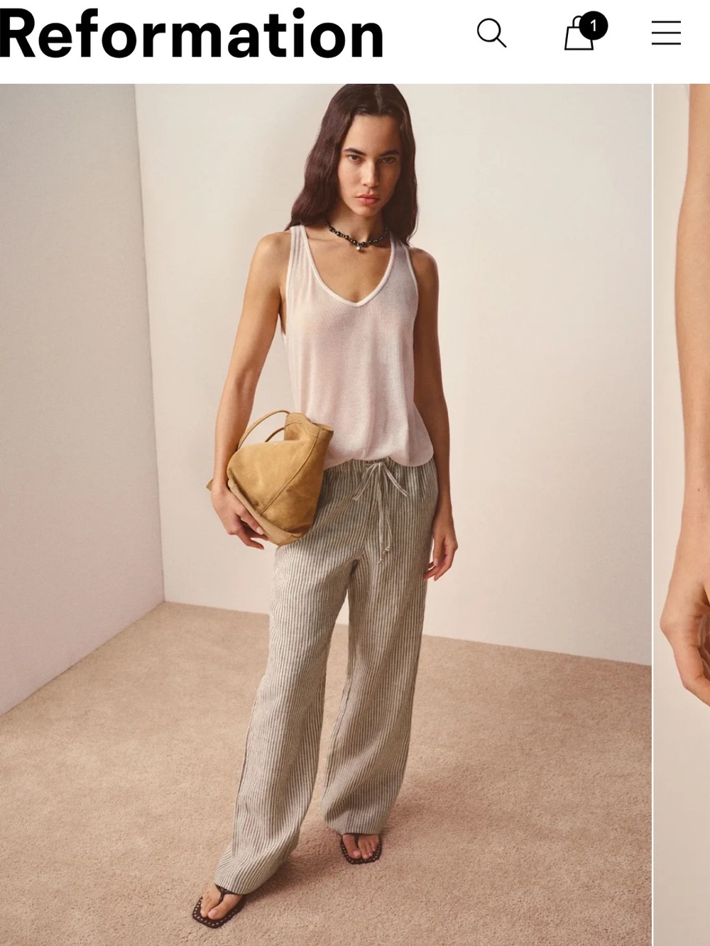NWT Reformation Linen Olina Pants Beige & Cream Stripes